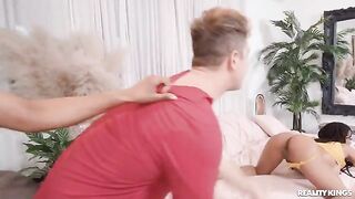 Roomie swap turns into threesome sex with cute girls