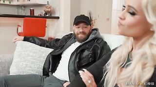 A sexy woman is fucking for money on the couch, showcasing her skills