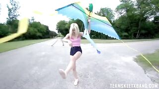 Skinny babe gets horny outdoors and fucks hard