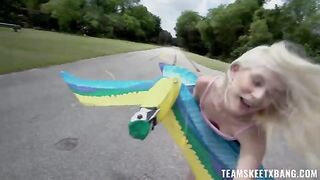 Skinny babe gets horny outdoors and fucks hard