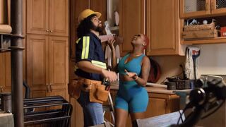 The cook in the uniform has sex with a customer