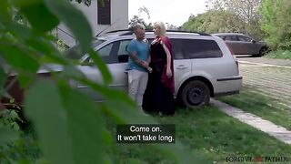 A hot unexpected blonde mature is fucking in the car, it was really great