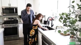 The babysitter has a fantasy, which she fulfilled on the kitchen table
