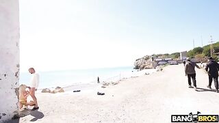 Insane anal sex on the beach with blonde babes and public exposure
