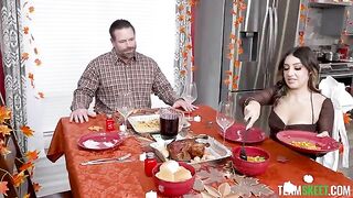 A lady sucks dick and gets on her knees on the table