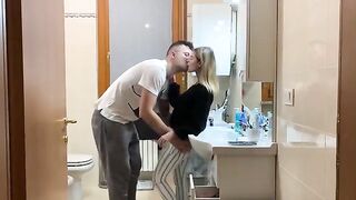 My brother's girlfriend locks herself in the bathroom and wants to be fucked. Italian dialogues