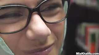 Mia Khalifa reading in the library, gets horny and masturbates