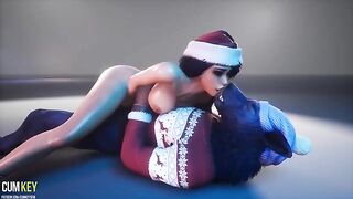 A curvy woman fucks with a werewolf in an animated 3D video