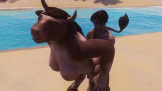 A cow girl in a furry suit is fucking with a man, showcasing wild life in action