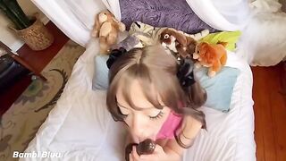 Brunette teen with wet pussy begs for cock and facial in a noisy roleplay scene