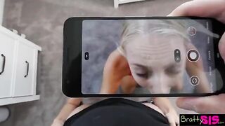 Pervert stepbrother checking out his stepsister’s tits and vagina