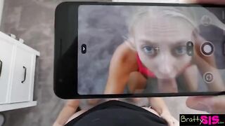 Pervert stepbrother checking out his stepsister’s tits and vagina