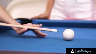 The busty MILF Lexi Luna teaches Nia Nacci to play billiards