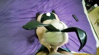 The cute bunny swallows cock up to the balls