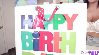 Busty stepmom Victoria June, with her jaw-dropping 36F curves, celebrates a special day