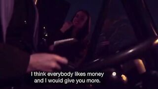 The guy finishes cum in the mouth of a stunning brunette