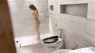 A young beautiful Venezuelan student has passionate sex in the shower