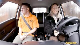 The man passed the exam, and the blonde rewarded him with a blowjob in the car