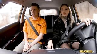 The man passed the exam, and the blonde rewarded him with a blowjob in the car