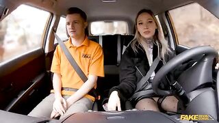 The man passed the exam, and the blonde rewarded him with a blowjob in the car