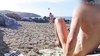 Two girls were caught at the nude beach by a man with a big dick