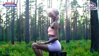 A chick sucked a cock of her neighbor in the forest