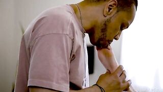 A cute blonde girl was licked by a black man’s long tongue, very passionate
