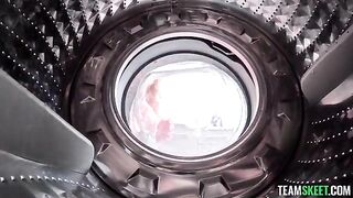 The vibration of the washing machine helped to excite the girl