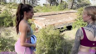 A girl took her girlfriend to the woods for a wild ride