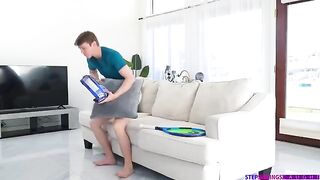 A man gently fucks a girl on the couch