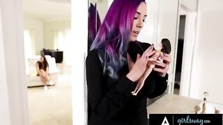 Angela White fucks a stacked witch with colored hair in a steamy scene