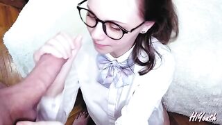 My Russian girlfriend with glasses please me to cum on her face - hiYouth