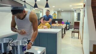 He fucked the hot woman before dinner, right in the kitchen