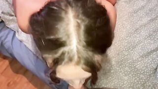 The man prepared his cock for a long sex session with a busty woman