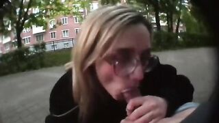 A step sister pulled a cock through the pants while driving in the car