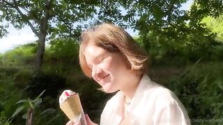 Don't lick the ice cream, my cock is much tastier!