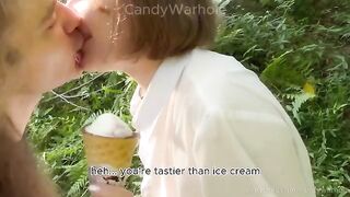 Don't lick the ice cream, my cock is much tastier!