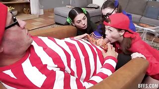 The guy is having his way with girls in every hole