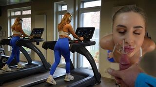 A fit girl is getting protein in the gym in the most sensual way