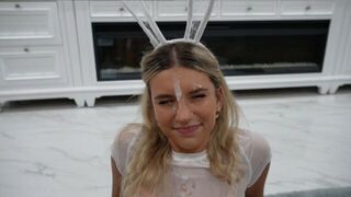 A cute girl got her face covered in glory during a steamy college party