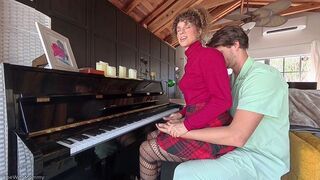 The hot teacher made the student feel the symphony with her pussy
