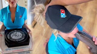 A pizza delivery girl got a big black sausage and her face covered in cum