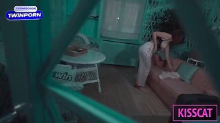 The stepson fucks his step mom in the hotel room, she screams with pleasure
