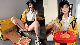 The guy came for the pizza and got a special treat from the cute delivery girl