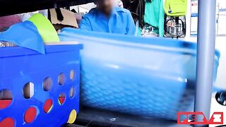 The girl is working and jumping on a cock at the same time