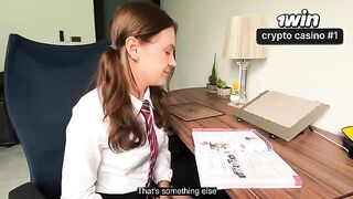 The girl is doing her homework with a guy