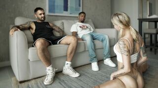 The husband sees how his wife gets fucked by two guys in a steamy scene