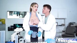 A blonde girl in a submissive position is fucked roughly by her boyfriend