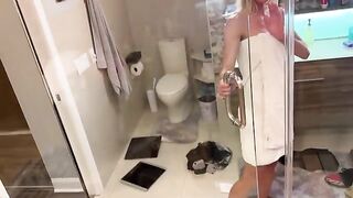 The guy shared cock with two girls in sauna steam room