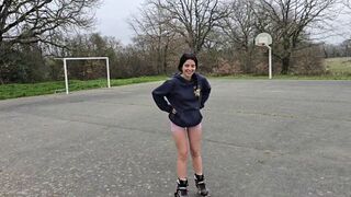 A cute petite girl risked sex in the woods and got a cumshot on her face